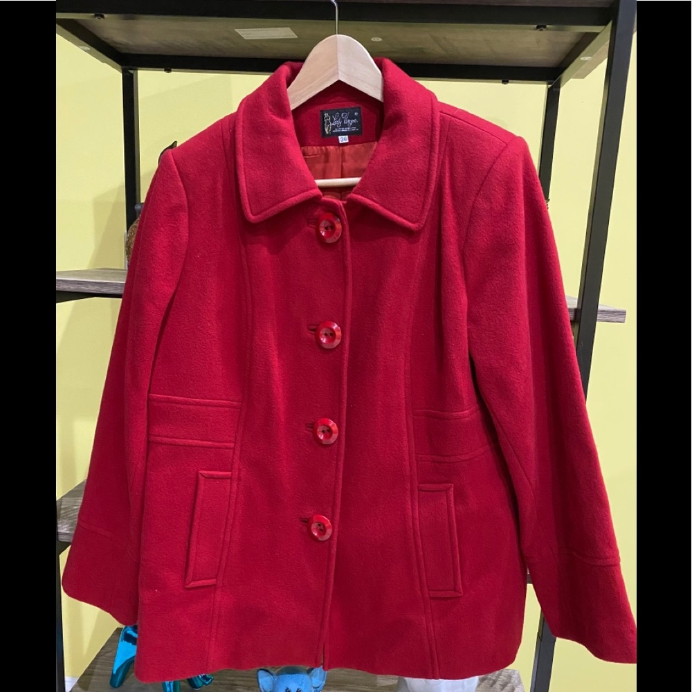 Coat/ pea coat / red